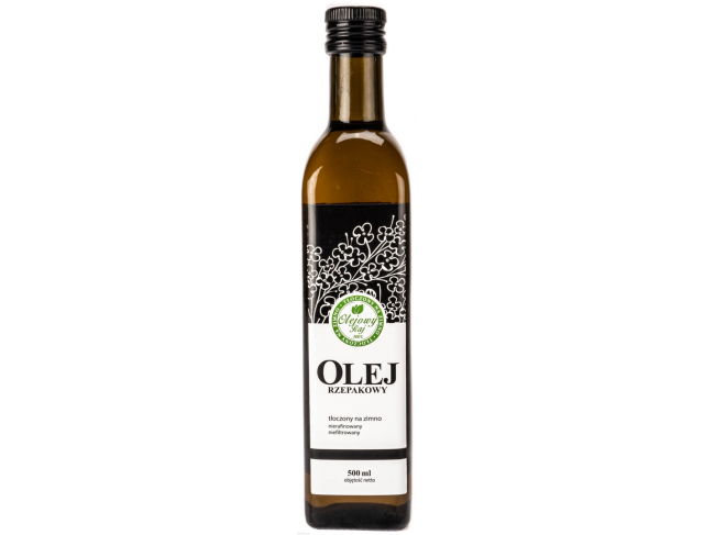 Olej rzepakowy, wytwarzany z rzepaku, zdrowy, zawiera kwasy omega 3, do smażenia i na surowo