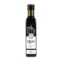 Olej z pestek dynii, ciemnozielona barwa, oryginalny smak, idealny do sałatek, zup, sosów