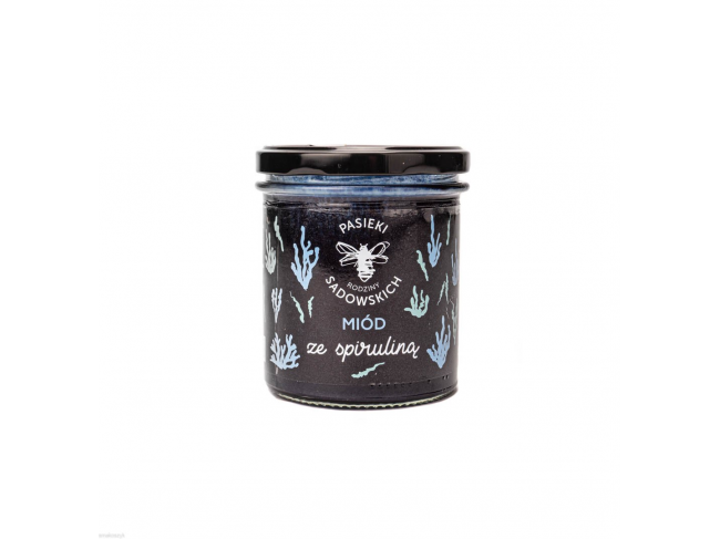 Miód ze spiruliną, spirulina to mikroalgi o niebieskim zabarwieniu, słodki, doskonały do lemoniady