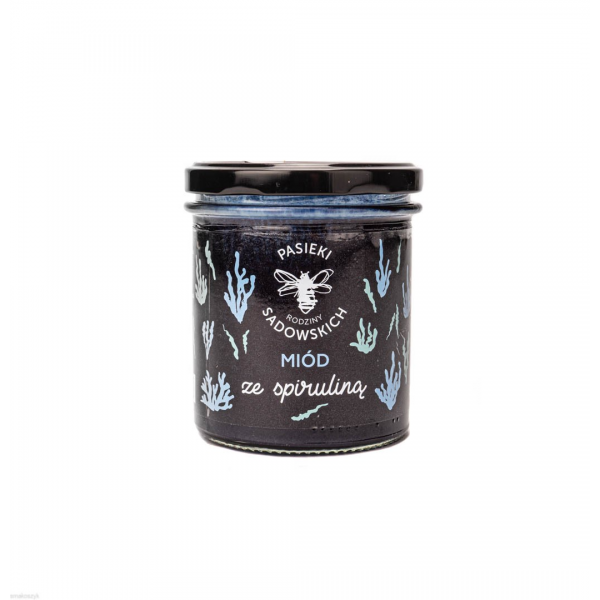 Miód ze spiruliną, spirulina to mikroalgi o niebieskim zabarwieniu, słodki, doskonały do lemoniady