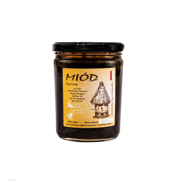 Miód gryczany, ciemny kolor, kwiatowy aromat, intensywny smak, wzmacnia mięsień sercowy