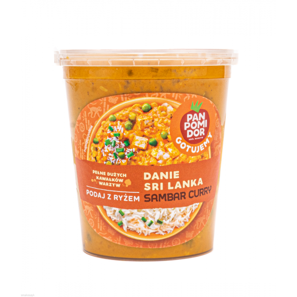 Danie Sri Lanka sambar curry dobrze smakuje podane z makaronem ryżowym lub  ryżem