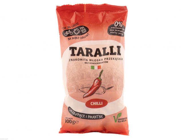 Taralli chili, lekko ostra, dodatek do aperitif, wina, serów, tradycyjna włoska receptura
