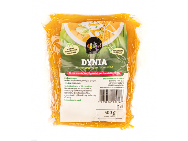 Dynia gotowana, zawiera witaminę A, E, K i C oraz witaminy z grupy B, gotowy produkt na zupę