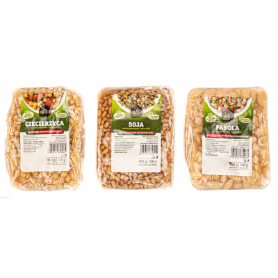 Gotowane produkty, soja, fasola, ciecierzyca, do humusu, pasty, pasztetu