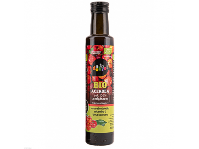 Bio acerola sok z miąższem, bogactwo witaminy C, wyciskany z owoców, pasteryzowany