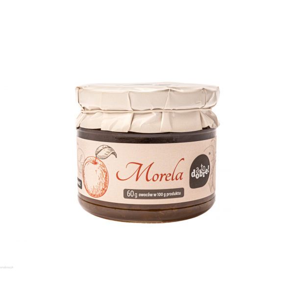 Morela, z dodatkiem cukru i pektynami, naturalną substancją żelującą