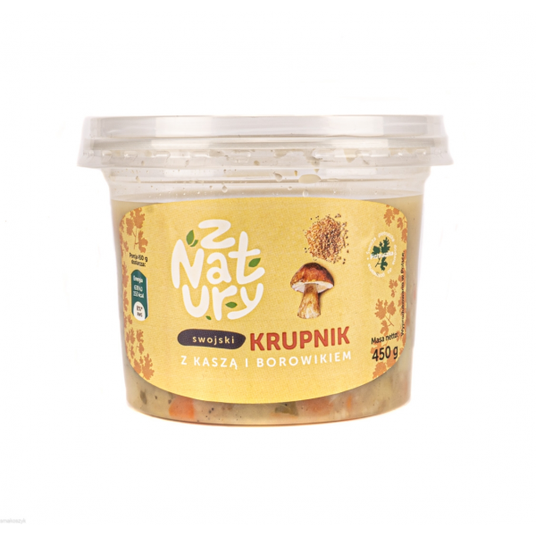 Zupa krupnik, z kaszą, borowikami, gęsta, kremowa, z dodatkiem przypraw