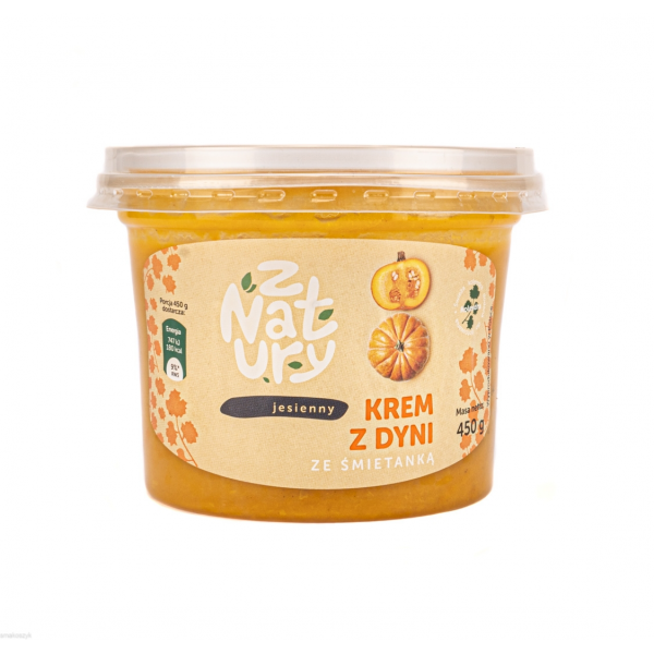 Krem z dyni, ze śmietanką, główny składnik, miąższ dyni jadalnej, aromatyczna