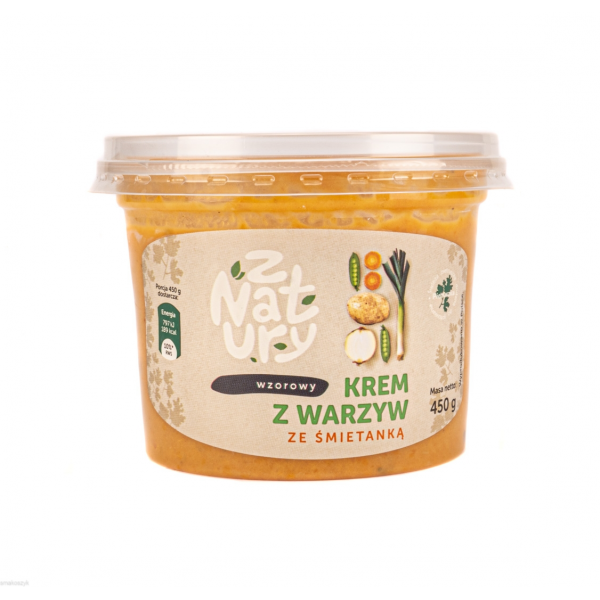 Zupa krem z warzyw, ze śmietaną, kremowa konsystencja, zdrowe warzywa, wzbogacona przyprawami