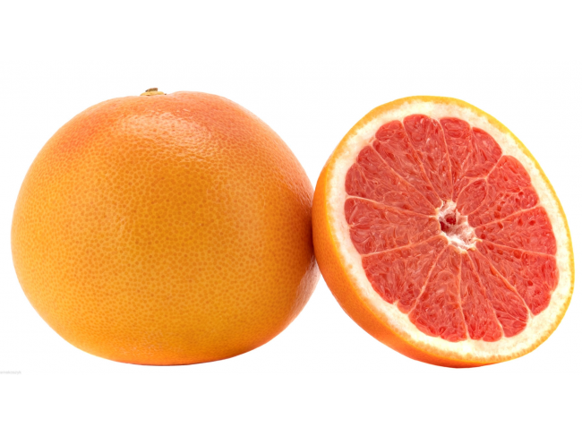 Grapefruit czerwony, słodko-kwaśny, zawiera błonnik i witaminę C, na sok